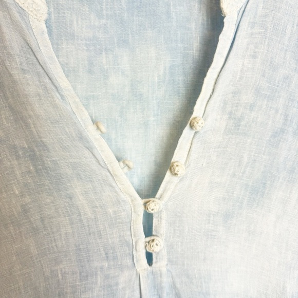 Calypso St. Barth | Hester Blue Linen Embroidered Tunic Top - Picture 2 of 9